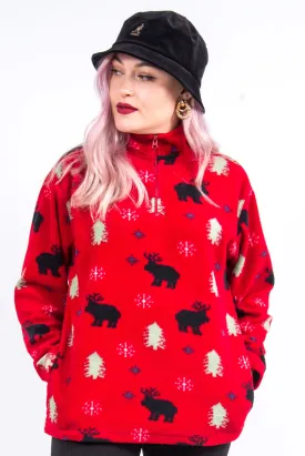 Vintage 90's Reindeer 1/4 Zip Fleece Jumper