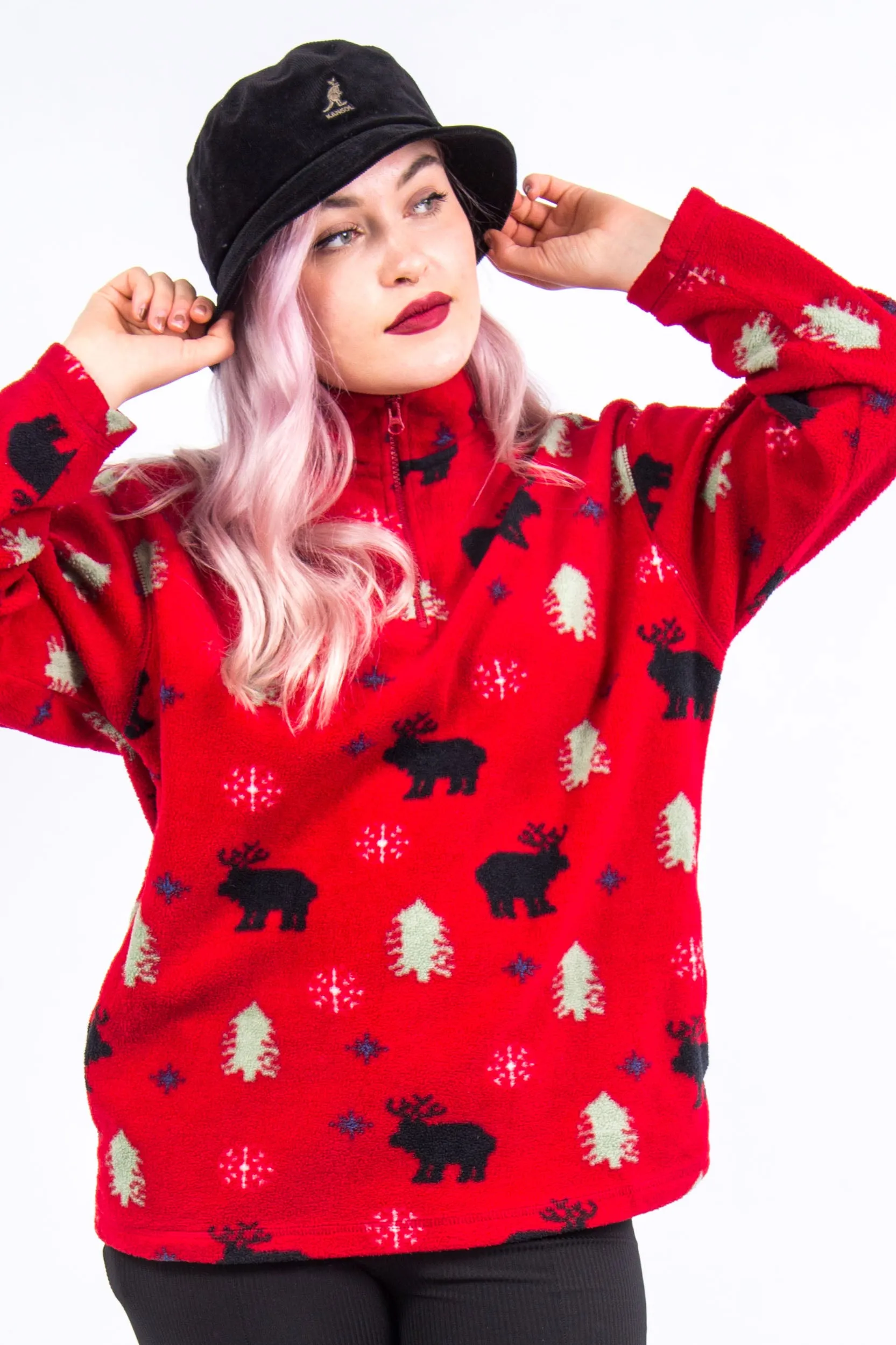 Vintage 90's Reindeer 1/4 Zip Fleece Jumper
