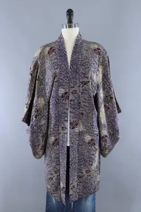 Vintage Silk Kimono Cardigan Jacket / Grey Ombre Floral