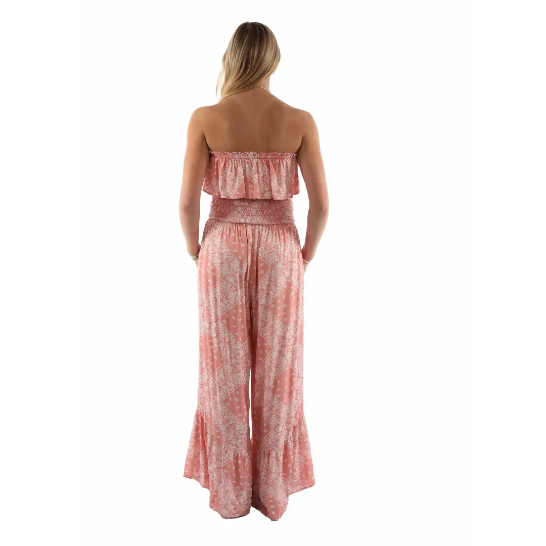 Women's Dusty Pink Bandana Print Off Shoulder Jumper HC744